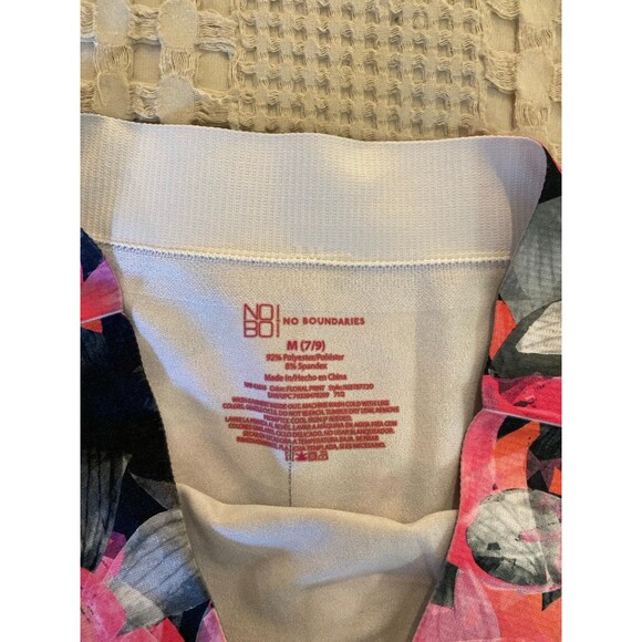No Boundaries NOBO Leggings Sz Jr Medium 7-9 Hot Pink Gray Floral Athleisure - Picture 4 of 8